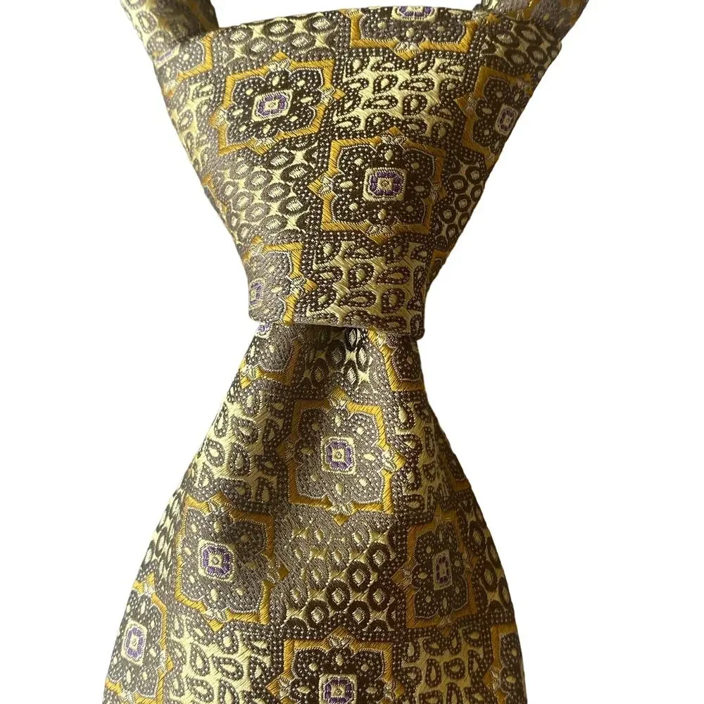 Ermenegildo Zegna Tie 100% Silk Made in Italy Gold & Silver Neck Tie 61